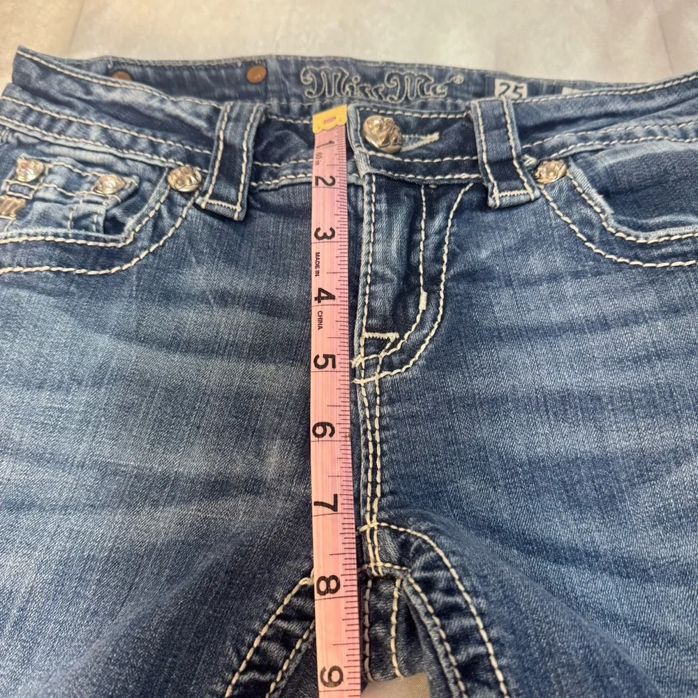 Miss Me Women's Ankle Mid Rise Skinny Rhinestones Embellished Denim Blue Jeans - Picture 8 of 11